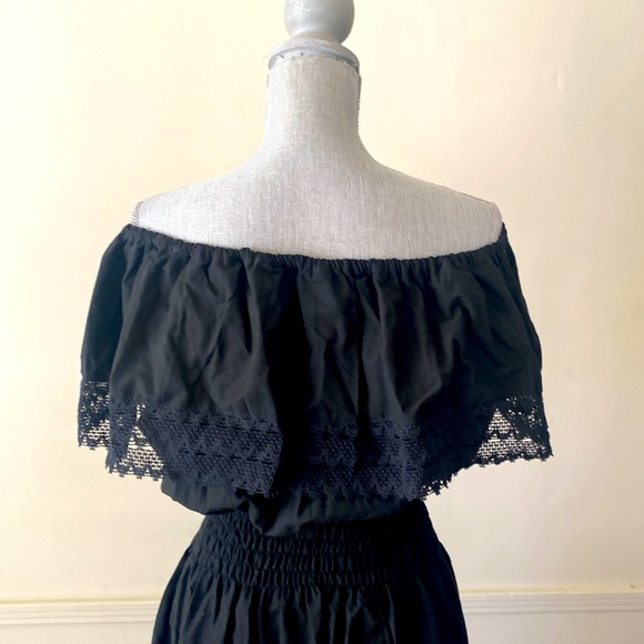 BEAUTIFUL🌻SUNFLOWERS🖤BLACK MEXICAN EMBROIDERED OFF SHOULDER MIDI DRESS 🌟NEW🌟 - Picture 11 of 16